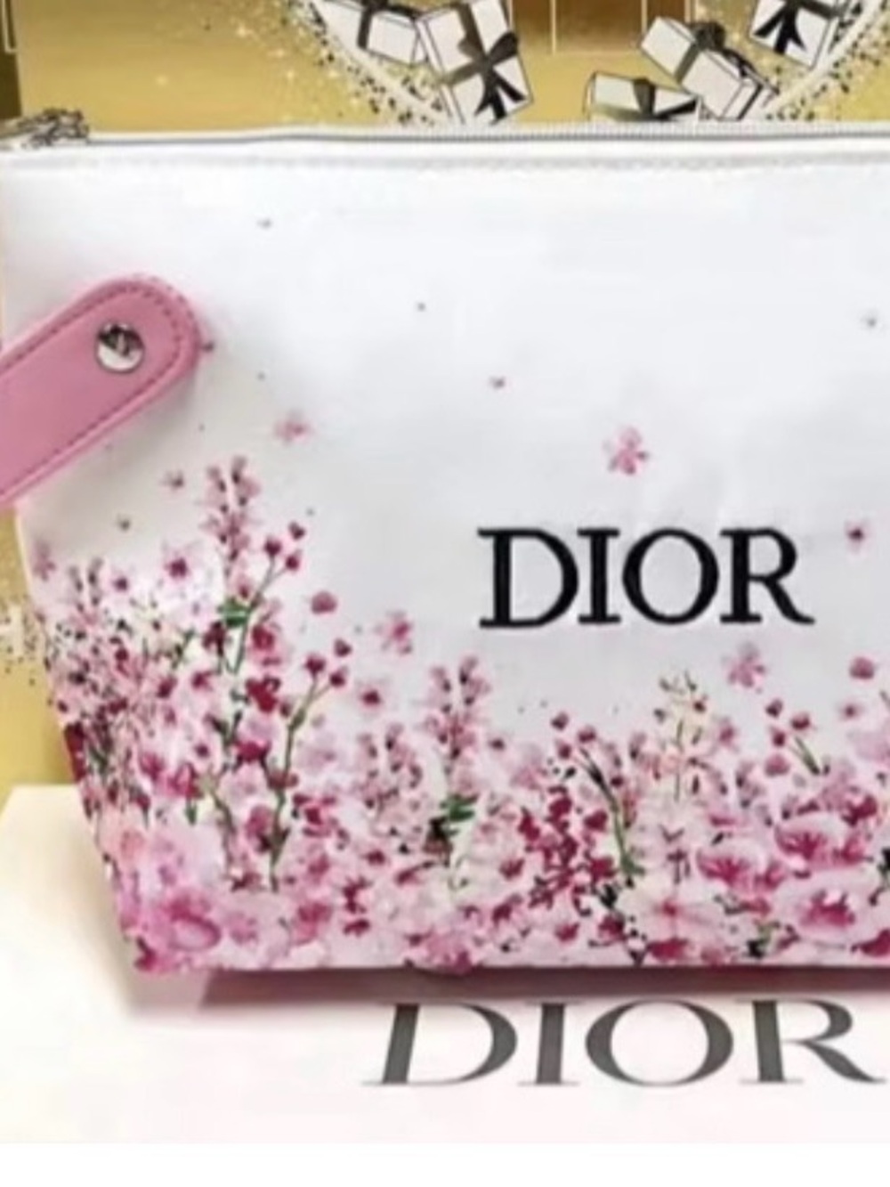 Dior White and Pink Floral Canvas Cosmetic Pouch
